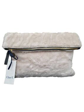 Clare V Cow Hair Foldover‎ Clutch Cream Fur Bag NWT